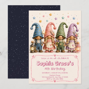 Invitation d'anniversaire de gnome pastel sucré