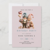 Invitation d'anniversaire de Gnome Rose Fantaisist (Devant)