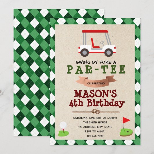 Invitation d'anniversaire de golf (Devant / Derrière)