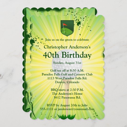 Invitation d'anniversaire de golf. (Devant / Derrière)