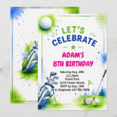 Invitation d'anniversaire de golf aquarelle (Devant / Derrière)