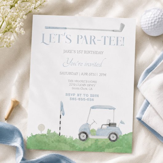 Invitation d'anniversaire de golf Blue let’s par t