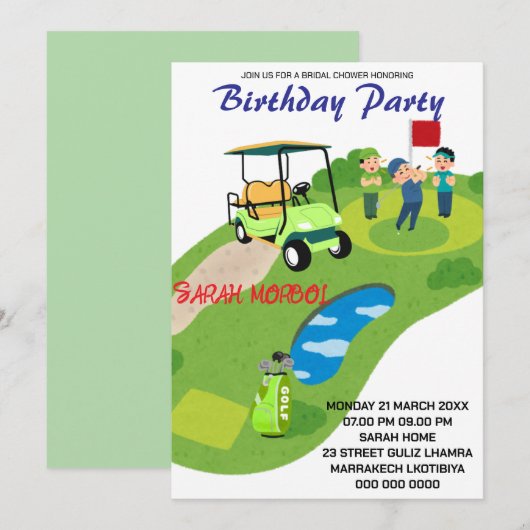 Invitation d'anniversaire de golf, Invitation Par- (Devant / Derrière)