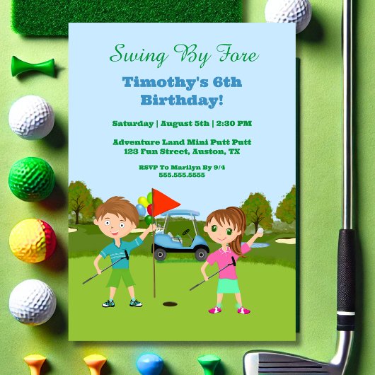 Invitation d'anniversaire de golf mini-putt pour e