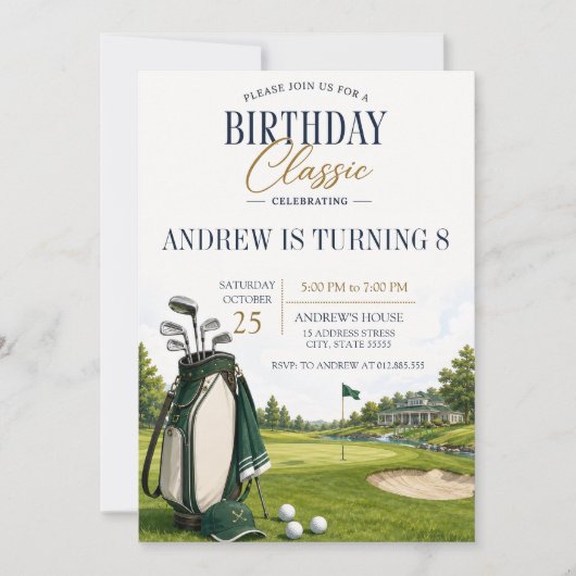 Invitation d'anniversaire de golf moderne personna (Devant)