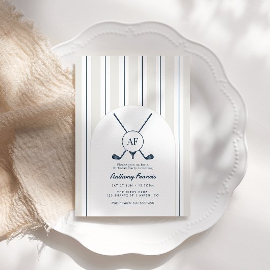 Invitation d'anniversaire de golf préppy monogramm