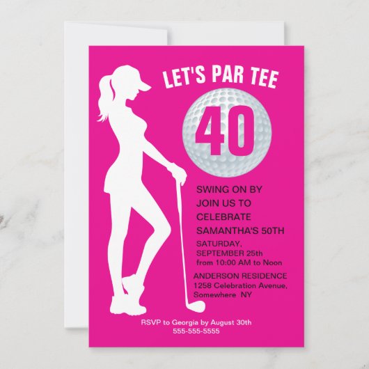 invitation d'anniversaire de golf rose (Devant)
