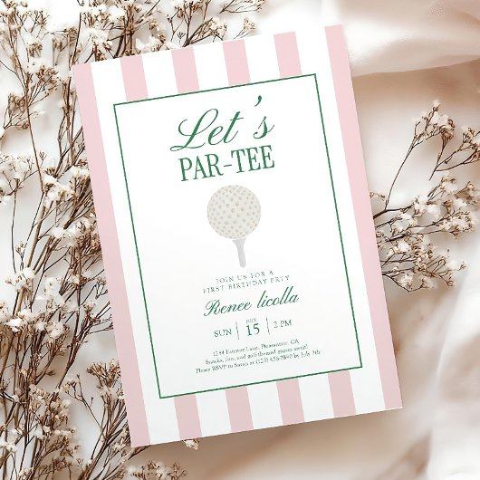 Invitation d'anniversaire de golf rose : Faisons l