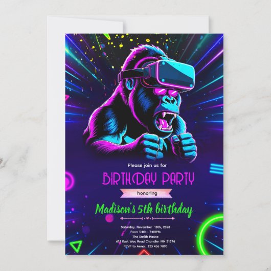 Invitation d'anniversaire de gorille de tag VR (Devant)