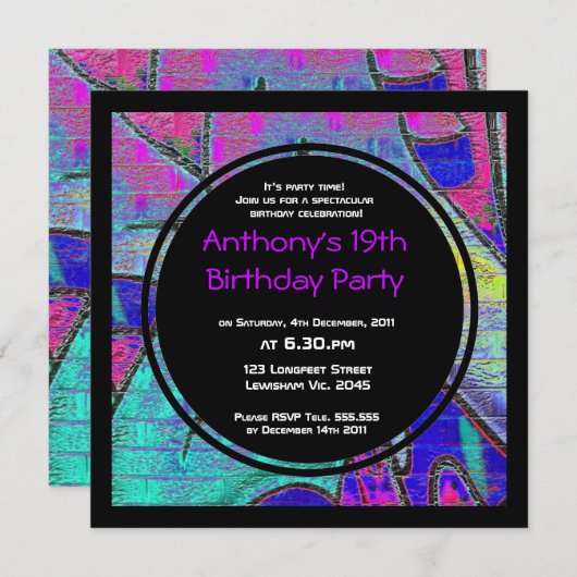 Invitation d'anniversaire de graffiti (Devant / Derrière)
