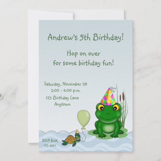 Invitation d'anniversaire de grenouille (Devant)