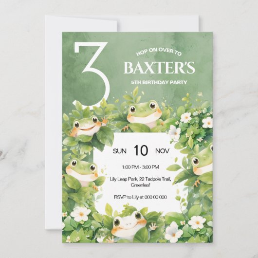 Invitation d'anniversaire de grenouille mignonne (Devant)