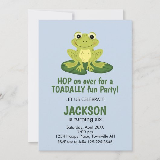 Invitation d'anniversaire de grenouille mignonne (Devant)