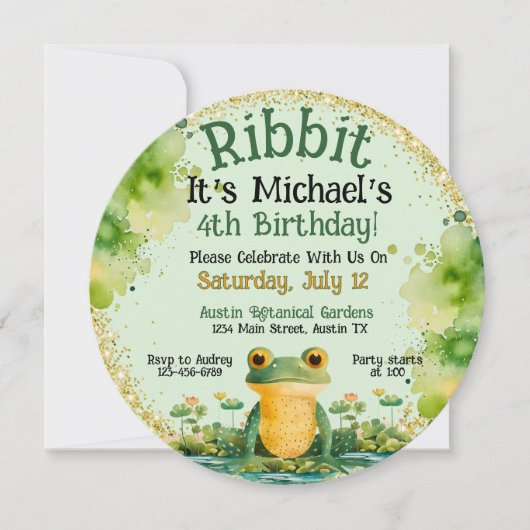 Invitation d'anniversaire de grenouille mignonne (Devant)