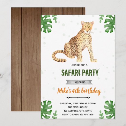 Invitation d'anniversaire de guépard léopard (Devant / Derrière)