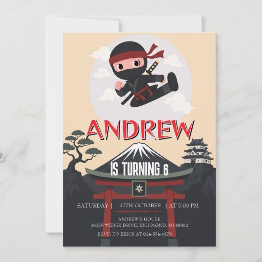 Invitation d'anniversaire de guerrier ninja person (Devant)
