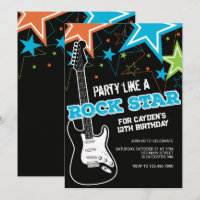 Invitation d'anniversaire de guitare Rockstar bleu