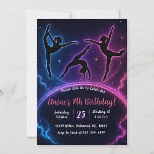 Invitation d'anniversaire de gymnastique arc-en-ci
