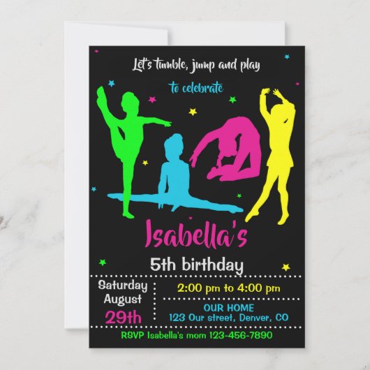 Invitation d'anniversaire de gymnastique Invitatio (Devant)