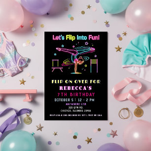 Invitation d'anniversaire de gymnastique néon lumi