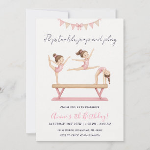 Invitation d'anniversaire de gymnastique rose pers