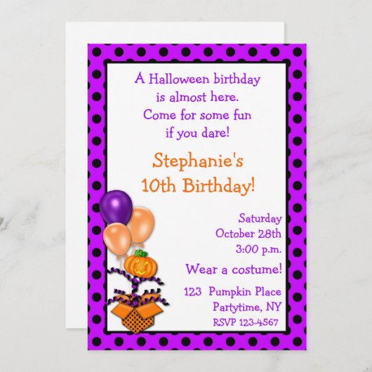 Invitation d'anniversaire de Halloween (Devant / Derrière)
