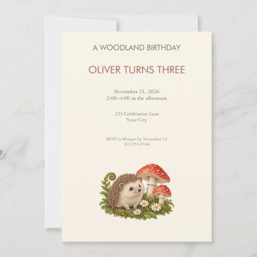 Invitation d'anniversaire de Hérisson de la Forêt (Devant)