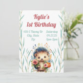 Invitation d'anniversaire de Hérisson floral (Debout devant)