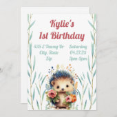 Invitation d'anniversaire de Hérisson floral (Devant / Derrière)