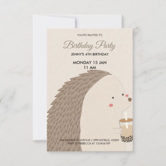 Invitation d'anniversaire de hérisson mignon (Devant)