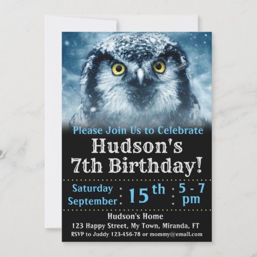 Invitation d'anniversaire de hibou (Devant)