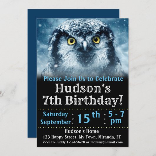 Invitation d'anniversaire de hibou (Devant / Derrière)