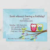 Invitation d'anniversaire de hibou (Devant / Derrière)