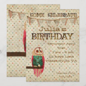 Invitation d'anniversaire de hibou de Rosa (Devant / Derrière)