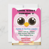 Invitation d'anniversaire de hibou pour des (Dos)