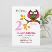 Invitation d'anniversaire de hibou pour les filles (Debout devant)