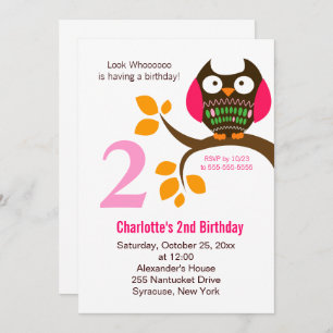 Invitation d'anniversaire de hibou pour les filles