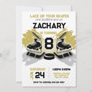 Invitation d'anniversaire de hockey GOLD thème