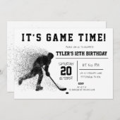 Invitation d'anniversaire de hockey noir (Devant / Derrière)