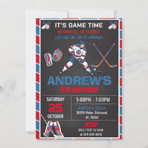 Invitation d'anniversaire de hockey simple rouge p