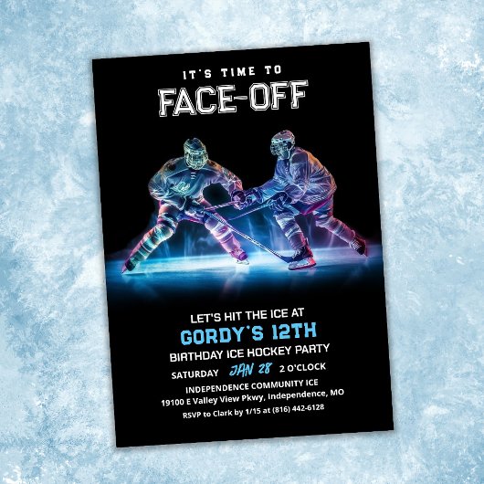 Invitation d'anniversaire de hockey sur glace