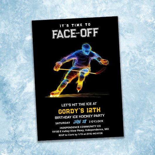 Invitation d'anniversaire de hockey sur glace