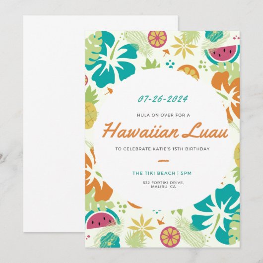 Invitation d'anniversaire de Hula (Devant / Derrière)