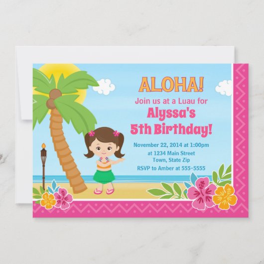 Invitation d'anniversaire de Hula Girl Luau Invita (Devant)