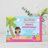 Invitation d'anniversaire de Hula Girl Luau Invita (Debout devant)