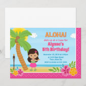 Invitation d'anniversaire de Hula Girl Luau Invita (Devant / Derrière)
