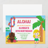 Invitation d'anniversaire de Hula Girl Luau Invita (Devant / Derrière)