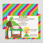 Invitation d'anniversaire de Hula Girl Tiki Hut (Devant / Derrière)