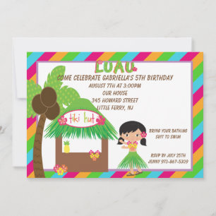 Invitation d'anniversaire de Hula Girl Tiki Hut