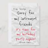 Invitation d'anniversaire de Introvert - Drôle Inv (Devant)